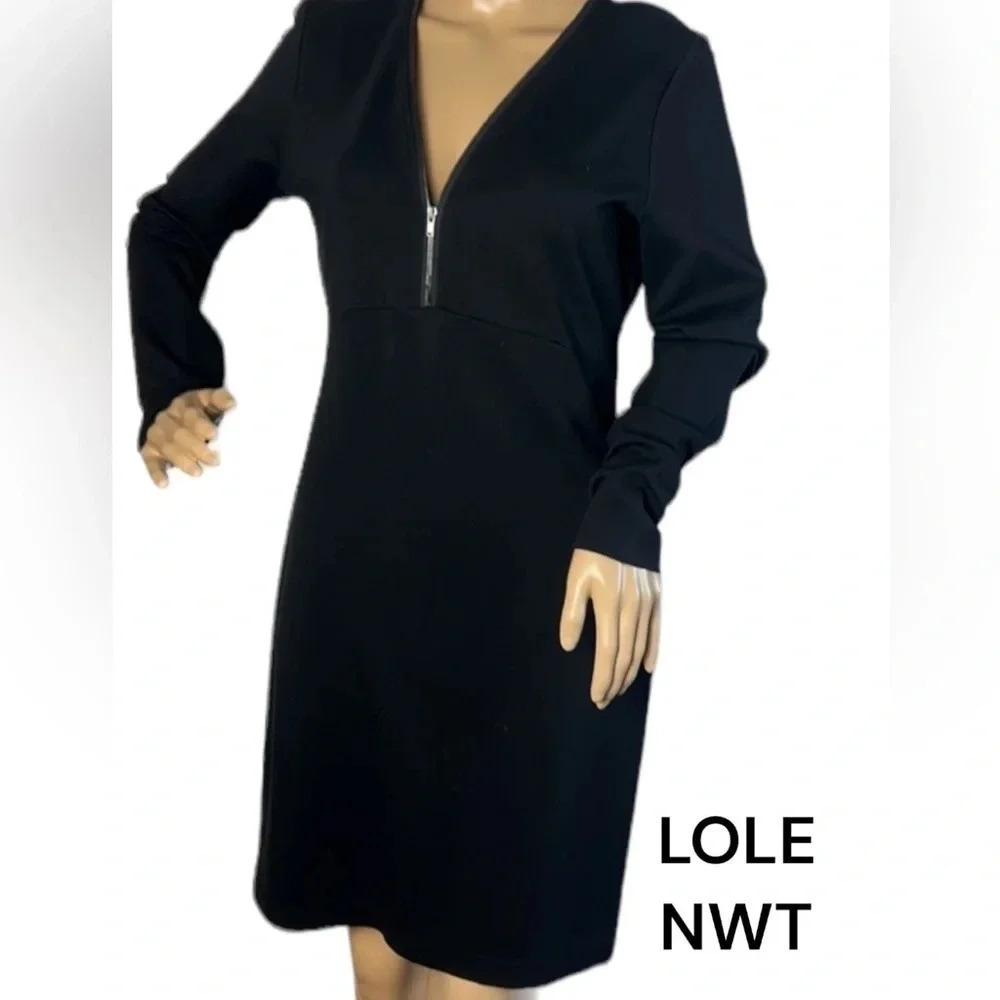LOLE dress Size Small Black midi quarter front zip empire waist,comfy, stylish
